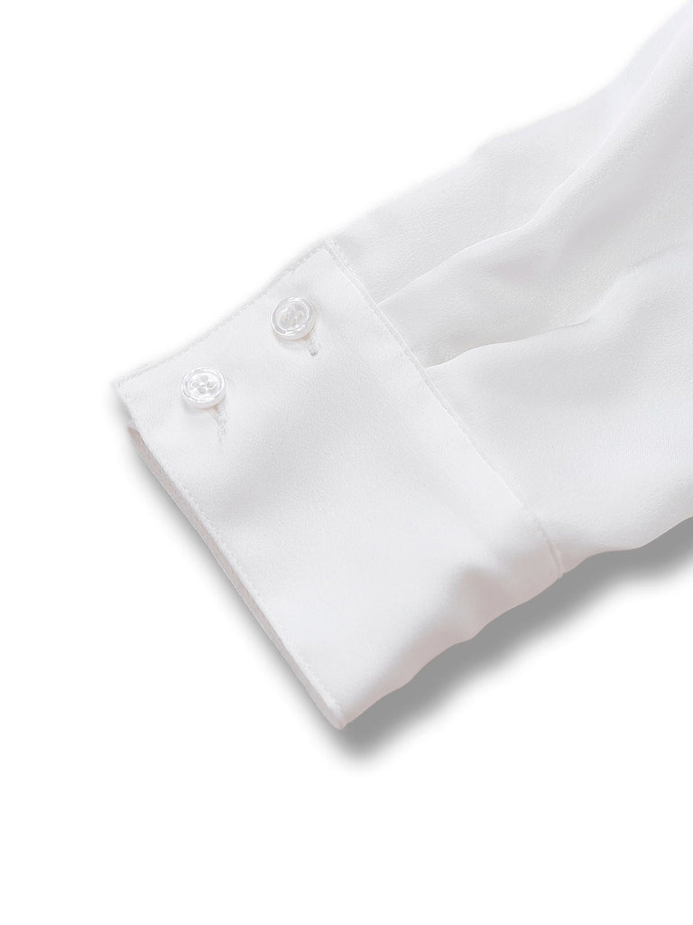 [Pré-vente] Chemisier blanc en satin à col noué des années 1940