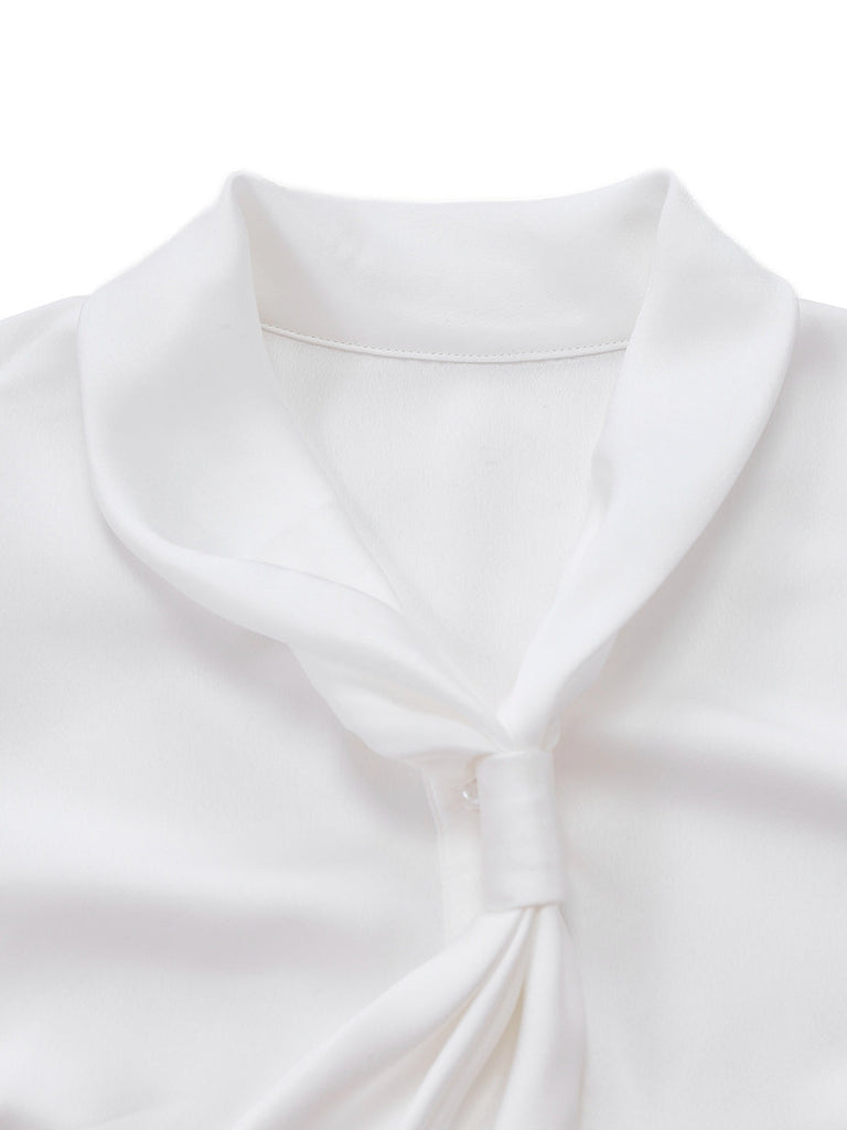 [Pré-vente] Chemisier blanc en satin à col noué des années 1940