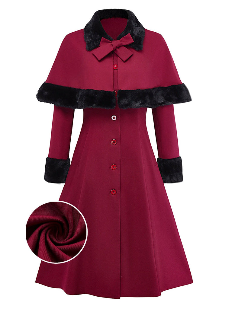 [Pré-vente] Trench-coat rouge à bordure en peluche et cape amovible des années 1950