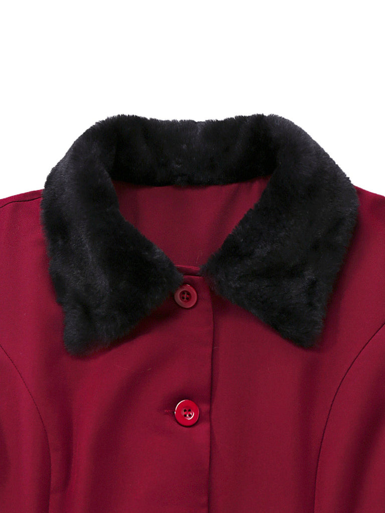 [Pré-vente] Trench-coat rouge à bordure en peluche et cape amovible des années 1950