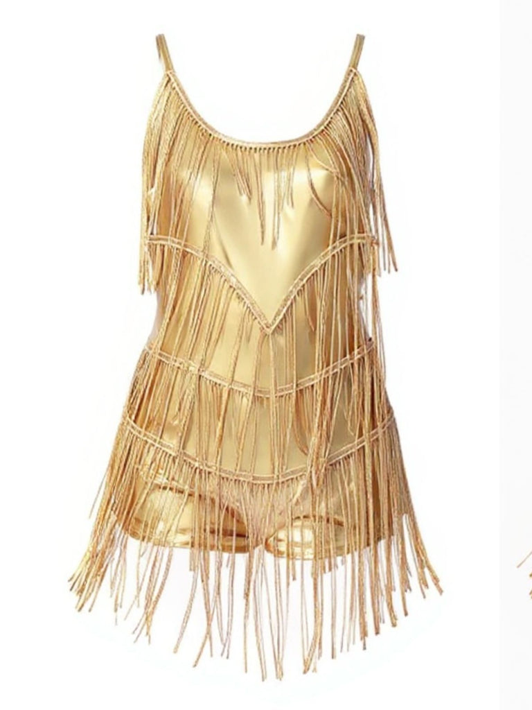 Combishort latine unie à bretelles et pompons des années 1960