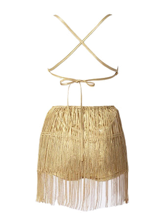 Combishort latine unie à bretelles et pompons des années 1960