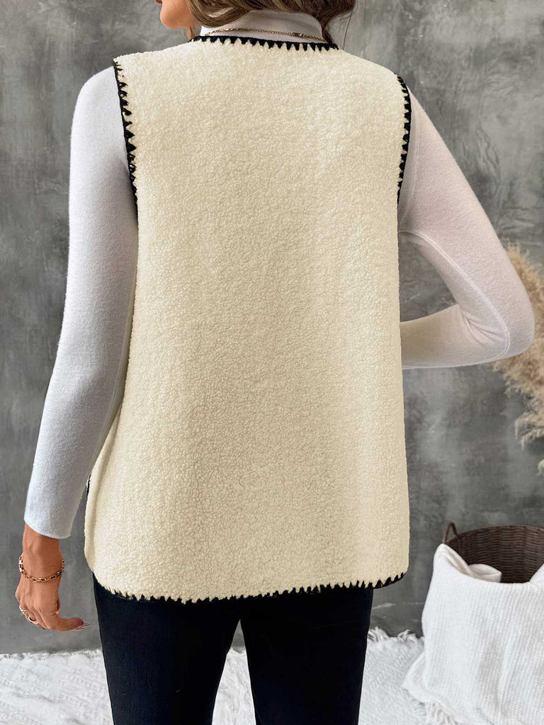 Gilet beige poches en fausse laine années 1950