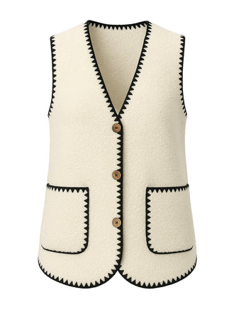 Gilet beige poches en fausse laine années 1950