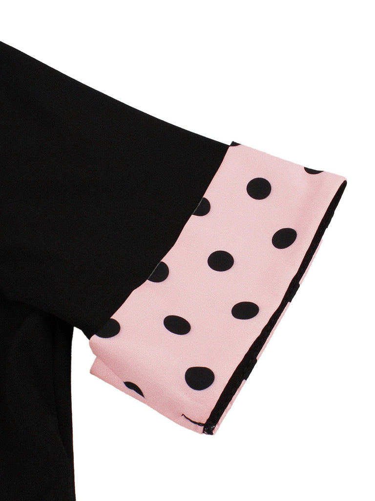 Robe trapèze à ceinture et revers à pois années 1950