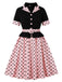 Robe trapèze à ceinture et revers à pois années 1950