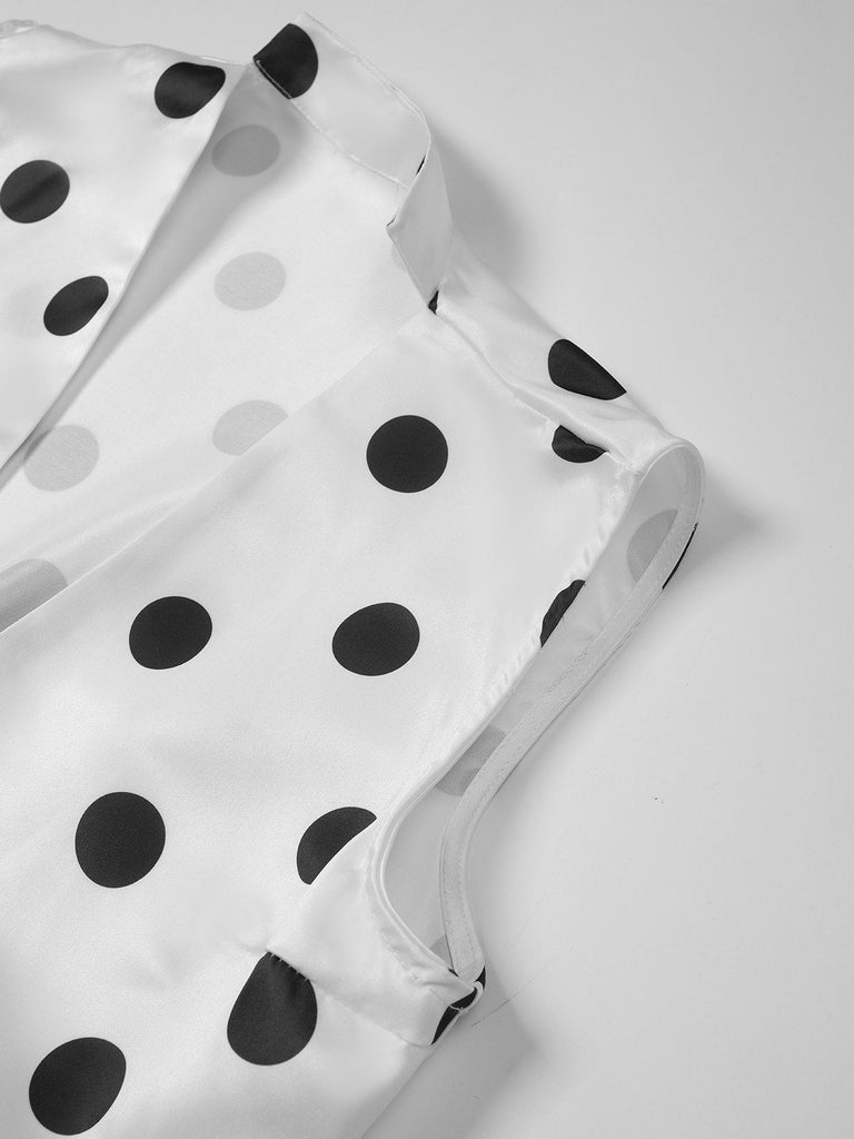 Robe cache-cœur à pois ceinturée et col en V années 1950