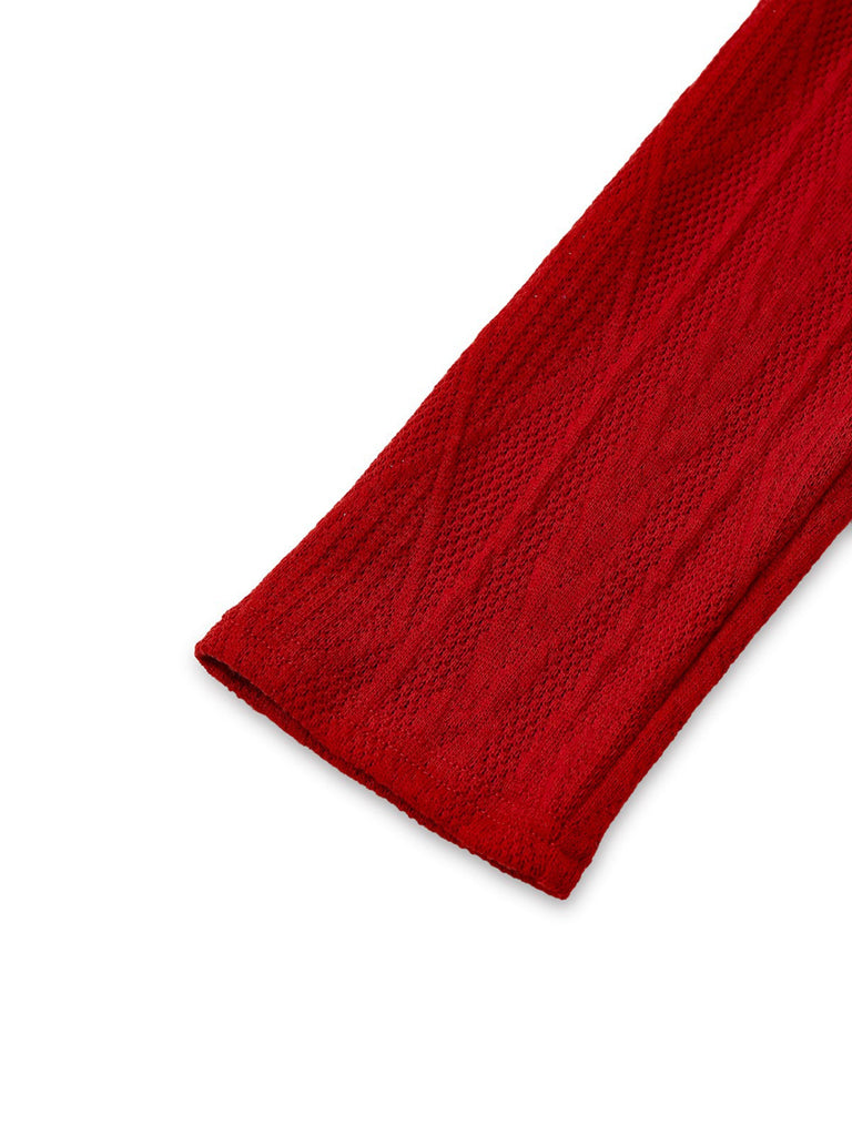 Robe boutonnée à gros col en V en maille unie des années 1940