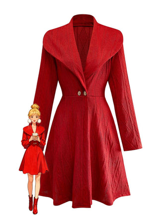 Robe boutonnée à gros col en V en maille unie des années 1940