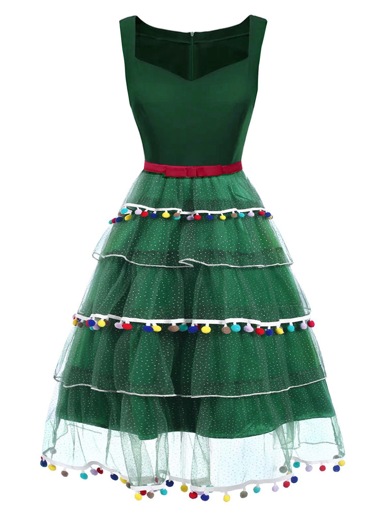 [Prévente] Robe en maille verte avec nœud en forme de sapin de Noël années 1950