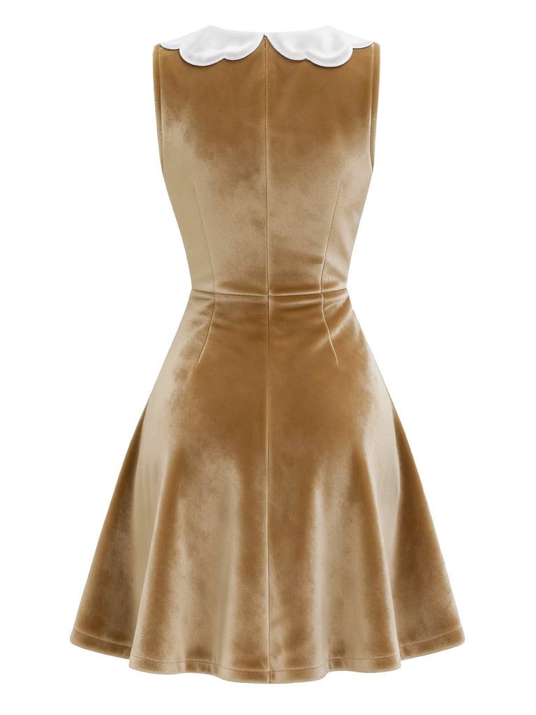 Robe marron en velours de Noël style pain d'épices des années 1960