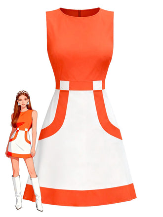 [Pré-vente] Robe sans manches colorblock orange et blanche des années 1960