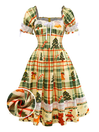 [Pré-vente] Robe patchwork multicolore en dentelle et tartan de Noël des années 1950