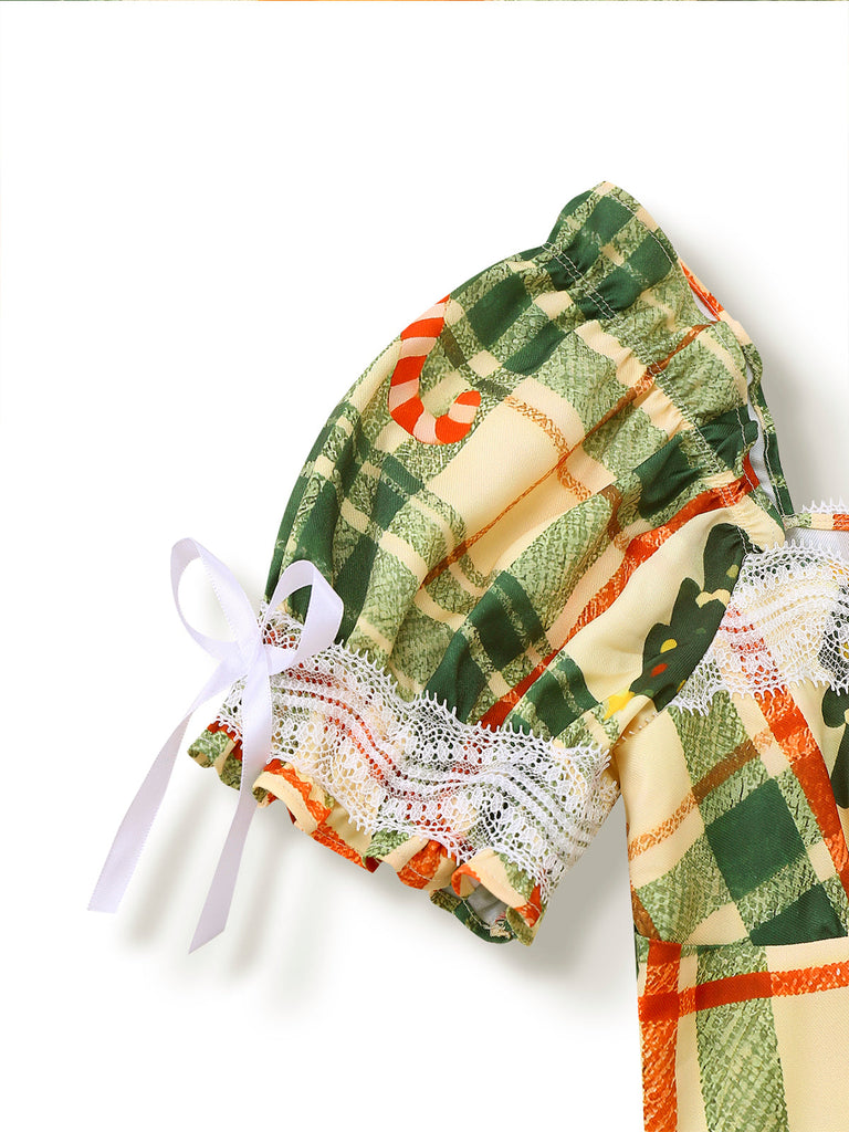 [Pré-vente] Robe patchwork multicolore en dentelle et tartan de Noël des années 1950