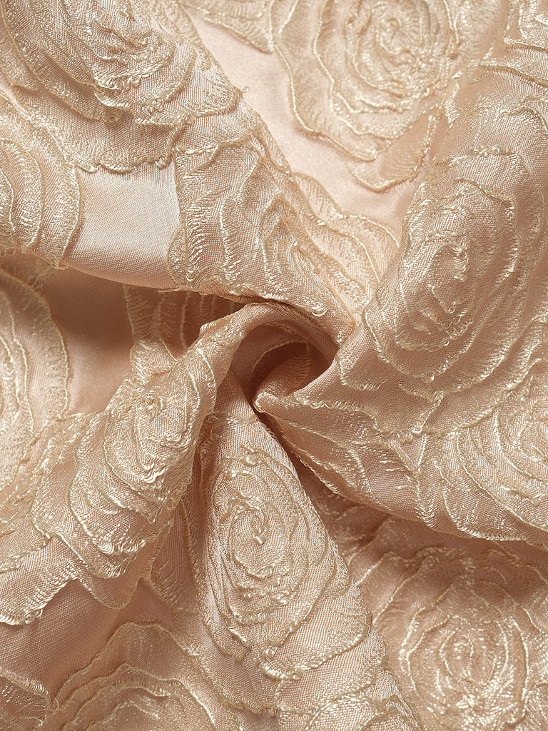 Robe champagne rose jacquard à col en V et nœud années 1930