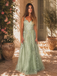 Robe longue verte tulle dentelle fines bretelles 1930s