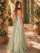 Robe longue verte tulle dentelle fines bretelles 1930s