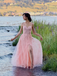 Robe longue rose tulle dentelle fines bretelles 1930s