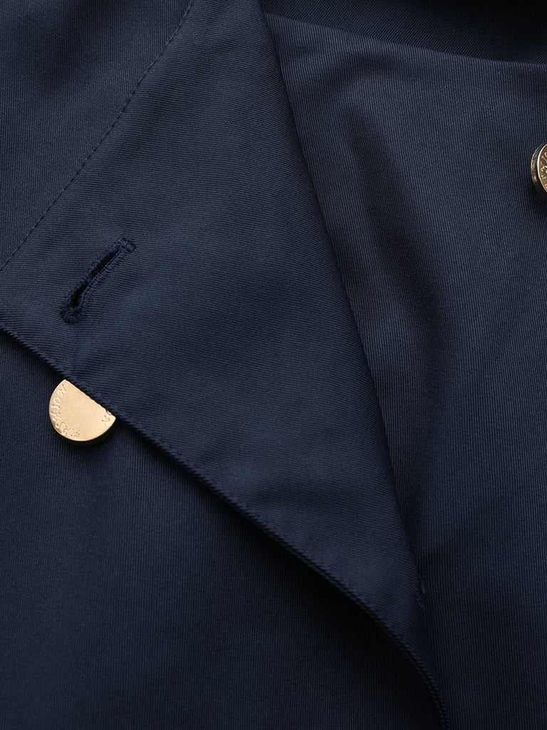 Trench-coat bleu à double boutonnage et col rond des années 1940