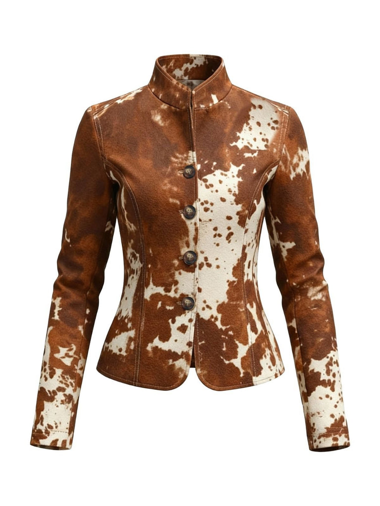 Veste boutonnée de cowgirl western marron des années 1970