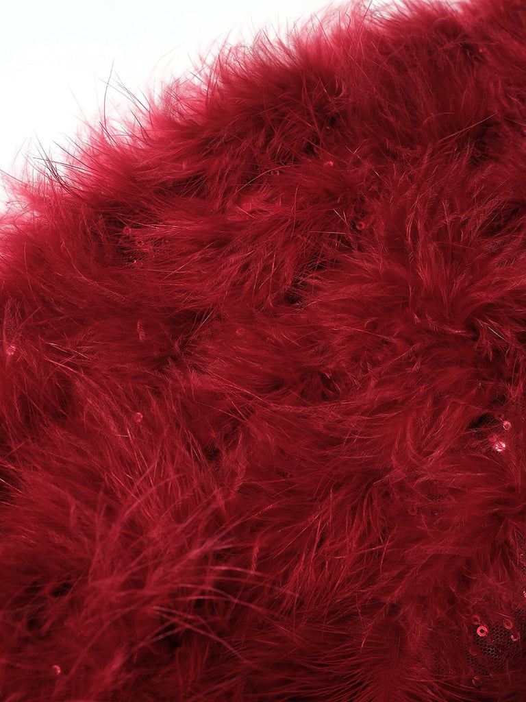 Combinaison bustier en patchwork de plumes et paillettes des années 1950