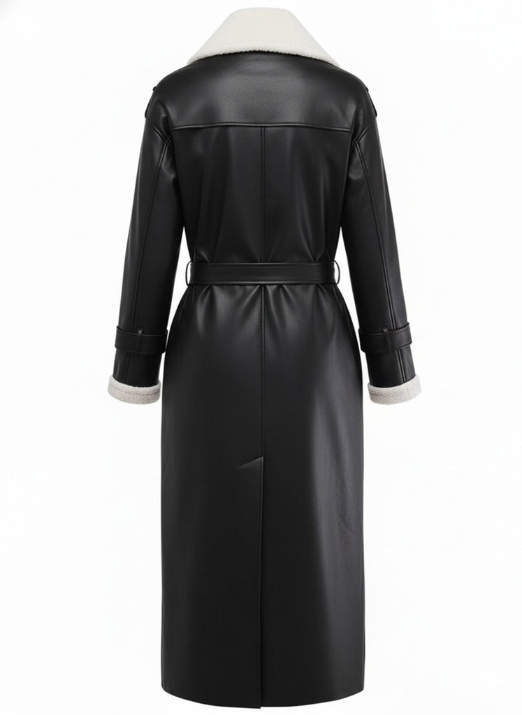 Manteau long à revers en fausse polaire sherpa contrastée des années 1940