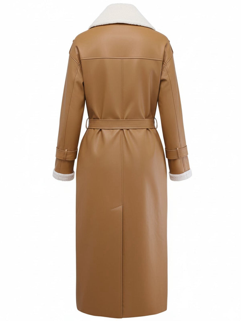 Manteau long à revers en fausse polaire sherpa contrastée des années 1940