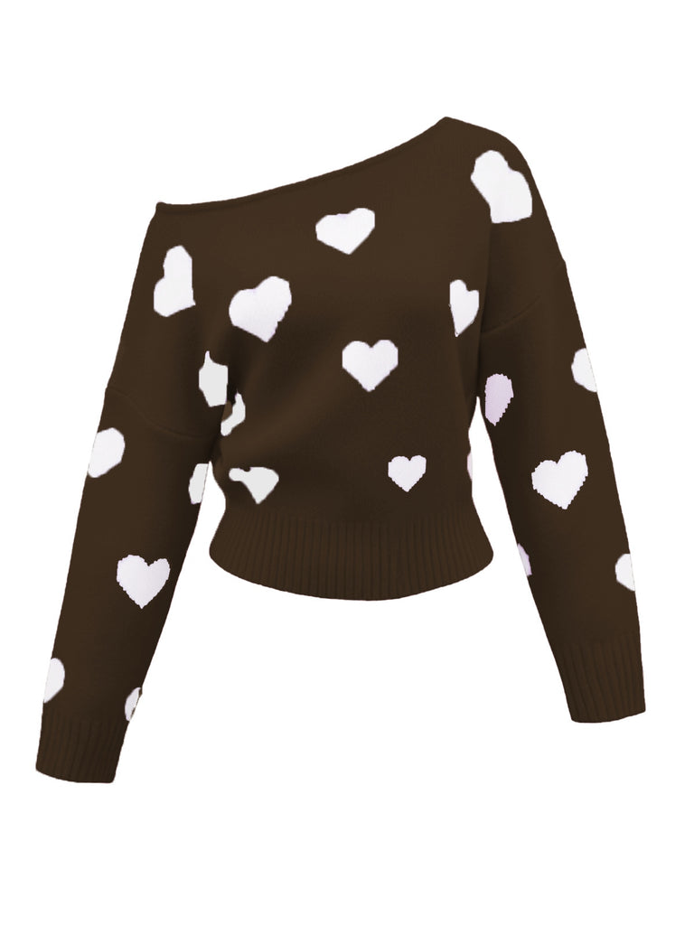 Pull épaules obliques et motif flocon de neige de Noël Rose années 1970