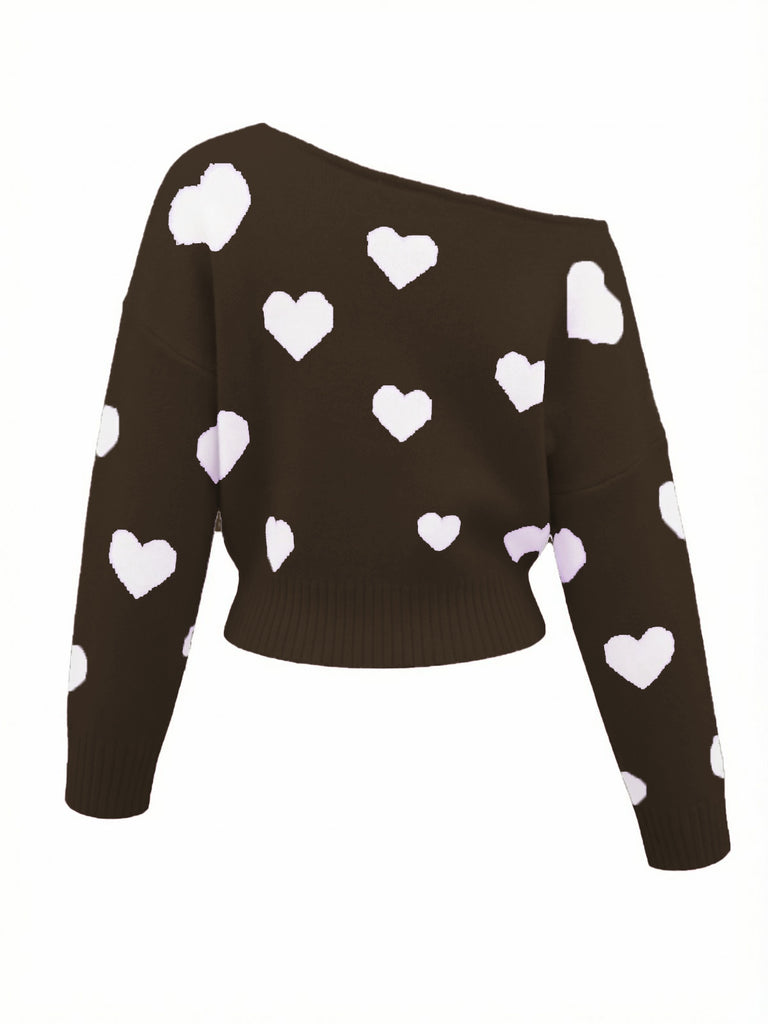 Pull épaules obliques et motif flocon de neige de Noël Rose années 1970