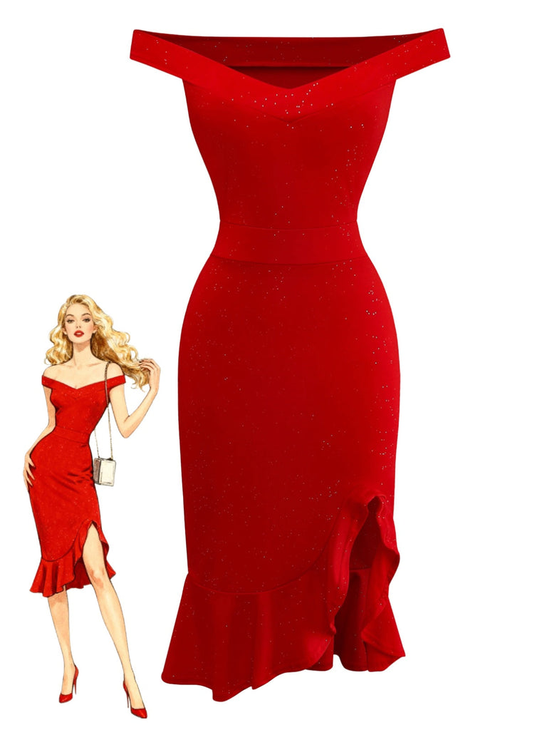 Robe sirène à épaules dénudées et paillettes des années 1930