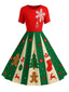 [Prévente] Robe trapèze rouge et verte motif flocon de neige des années 1950