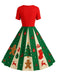 [Prévente] Robe trapèze rouge et verte motif flocon de neige des années 1950