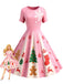 [Prévente] Robe trapèze rose motif flocon de neige des années 1950