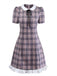 [Prévente] Robe rose à carreaux col Claudine ourlet à volants style années 60