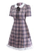 [Prévente] Robe rose à carreaux col Claudine ourlet à volants style années 60