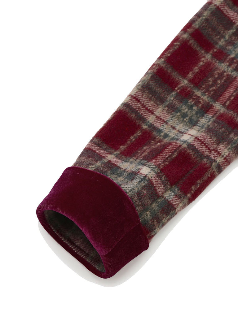 [Pré-vente] Veste patchwork en velours brossé à carreaux rouges des années 1940