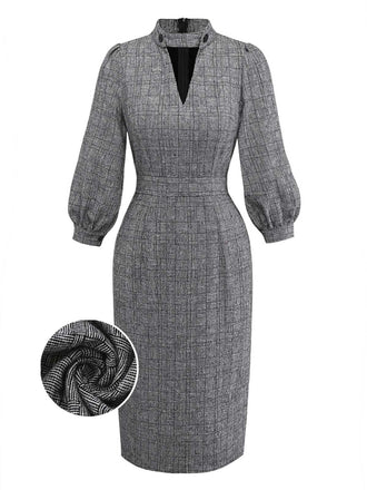 [Prévente] Robe crayon boutonnée à col montant et manches bouffantes des années 1960