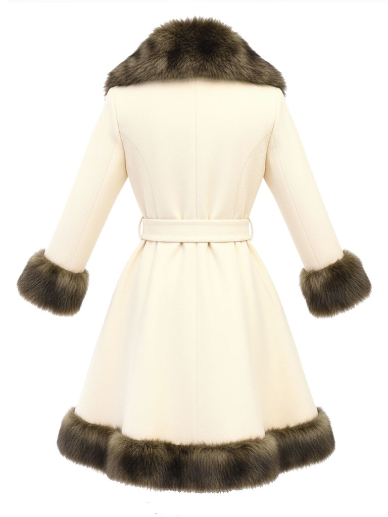 [Pré-vente] Manteau patchwork à col en fourrure crème années 1950