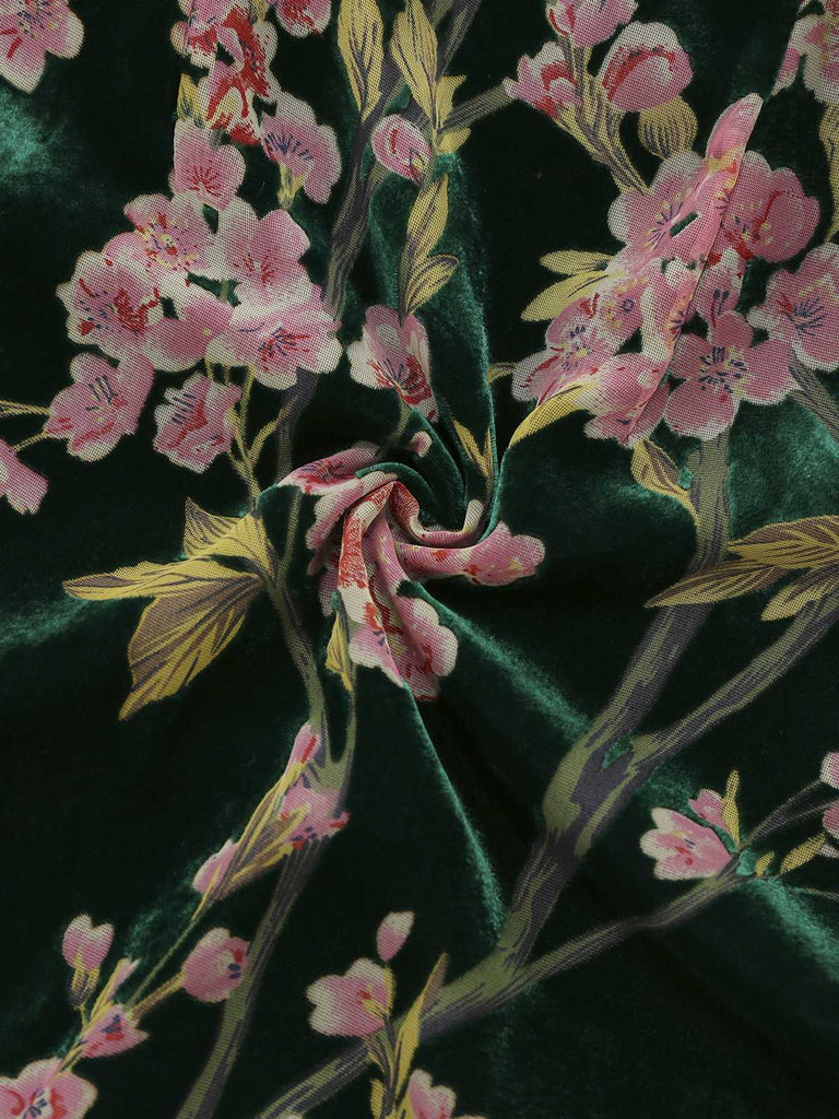 [Prévente] Robe en velours fleuri à col carré et volants des années 1960