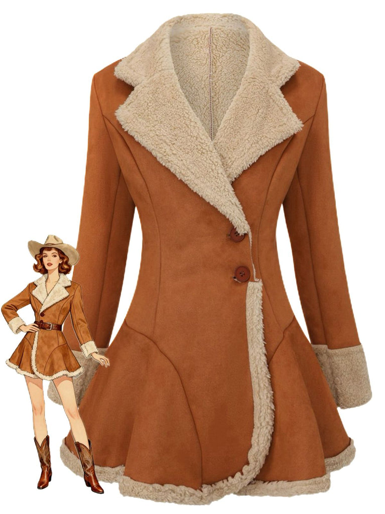 Veste en daim vintage à revers et ourlet évasé années 1970