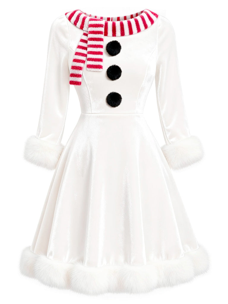 [Prévente] Robe de Noël en velours blanche bonhomme de neige années 1950