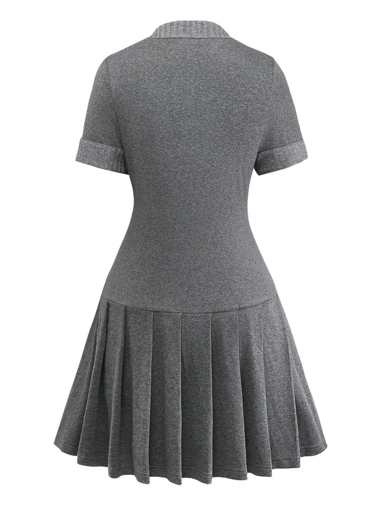 [Prévente] Robe plissée en cuir tricoté gris des années 1970