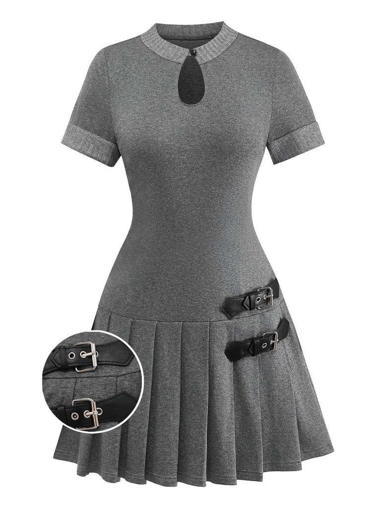 [Prévente] Robe plissée en cuir tricoté gris des années 1970