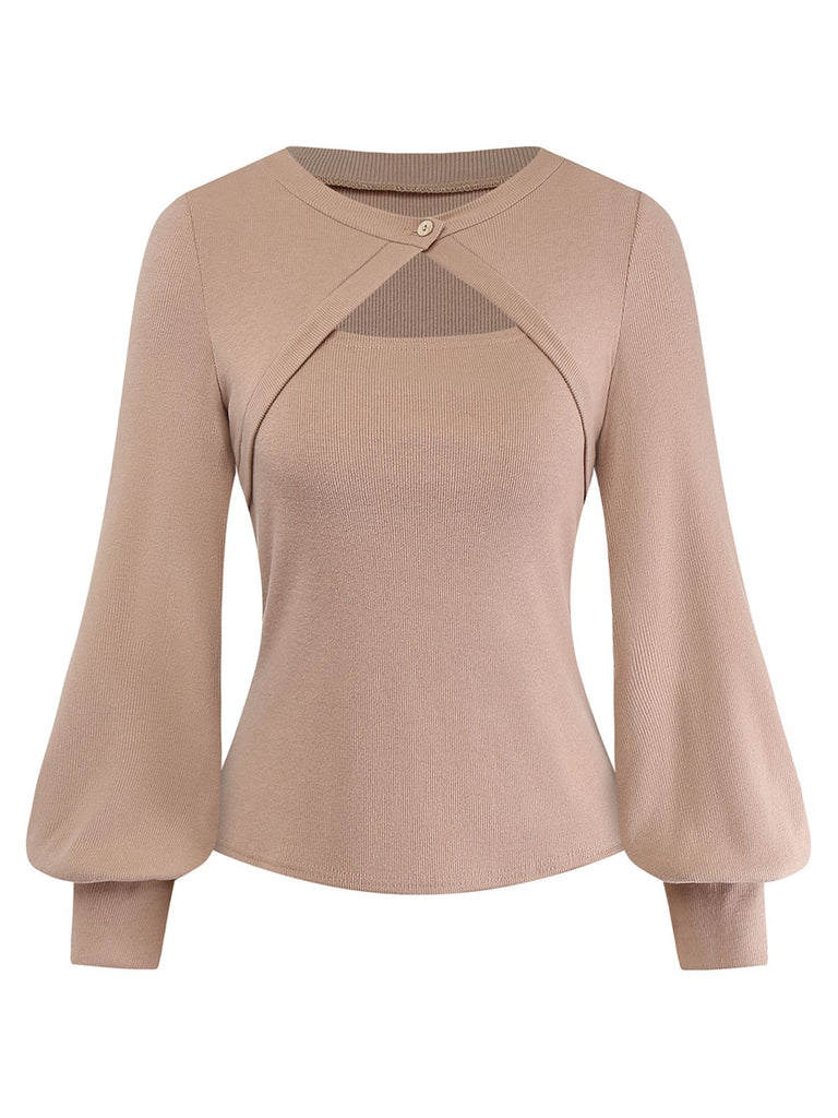 [Prévente] Pull beige à manches longues superposées et découpes style années 60
