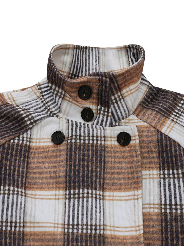 Manteau kaki à carreaux vichy en fausse laine des années 1930