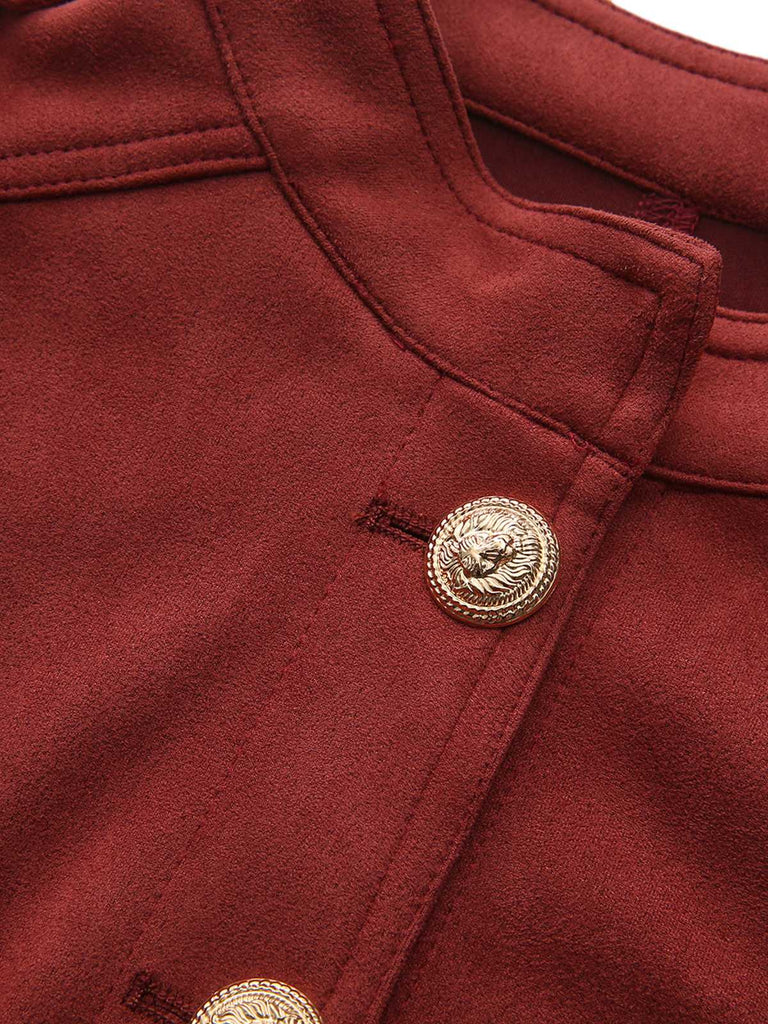 Veste courte en daim marron col montant des années 1980