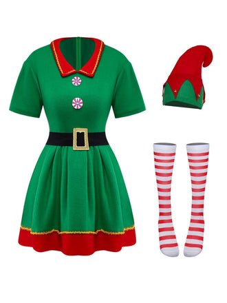 Ensemble de costume de cosplay d'elfe de Noël vert des années 1960