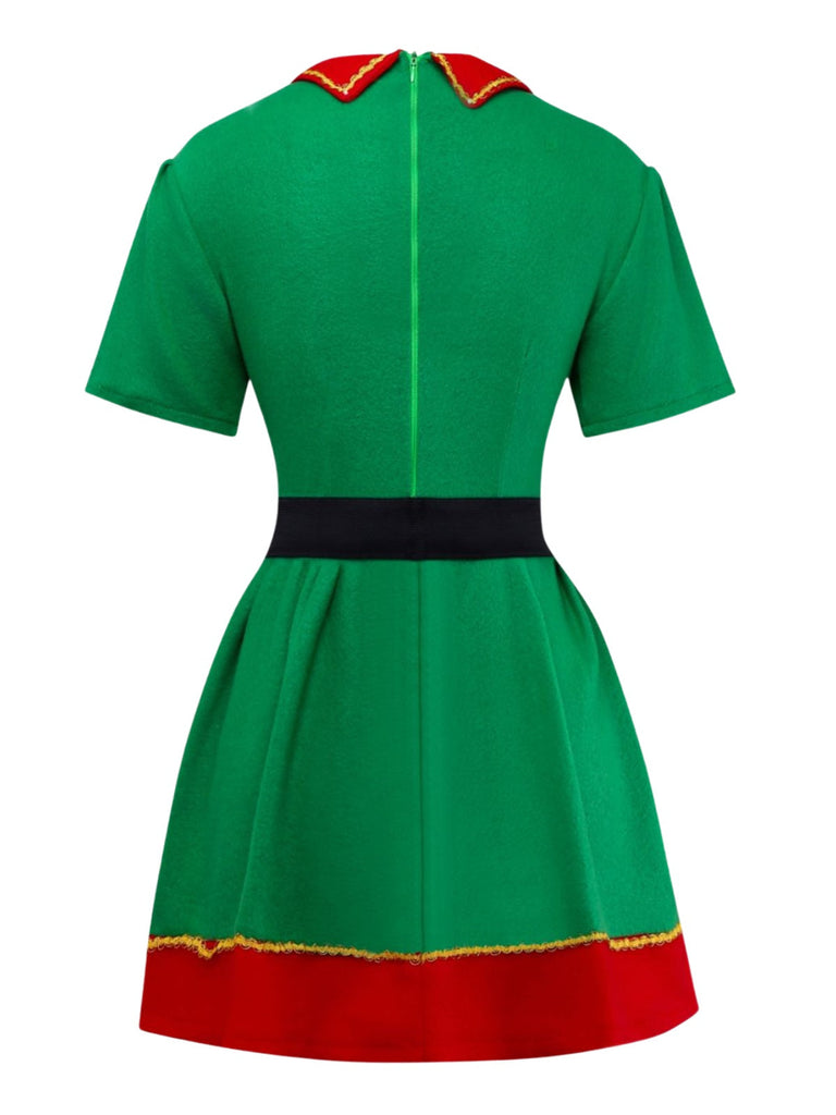Ensemble de costume de cosplay d'elfe de Noël vert des années 1960