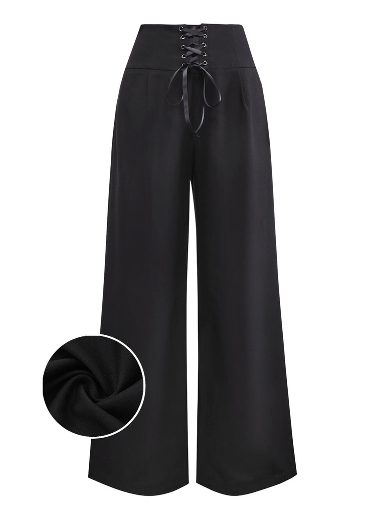 [Prévente] Pantalon noir uni taille haute à lacets des années 40