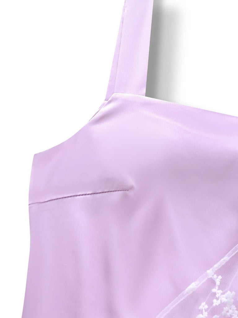 [Prévente] Robe en satin à maille brodée de fleurs violettes des années 1920